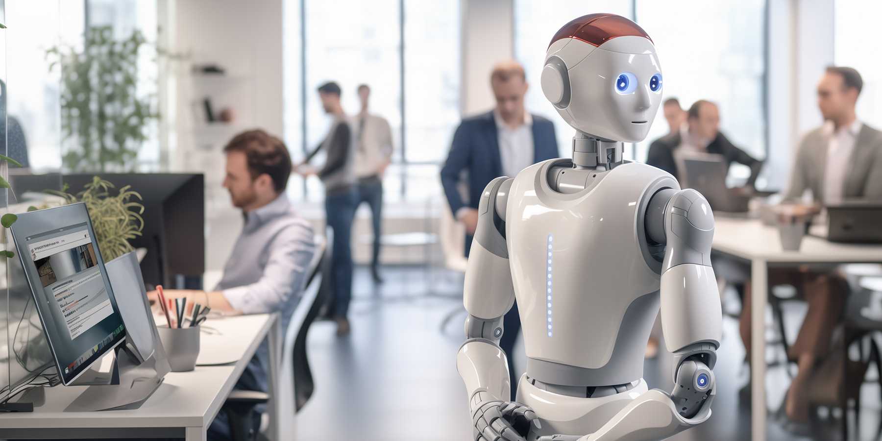 Künstliche Intelligenz – im Bild ein Roboter, der mit Menschen zusammenarbeitet, gilt als Schlüsseltechnologie. Neuste KOF-Forschung zeigt, dass KI oft in relativ geschlossenen Gruppen eingeführt wird. (Bild erzeugt mit KI)